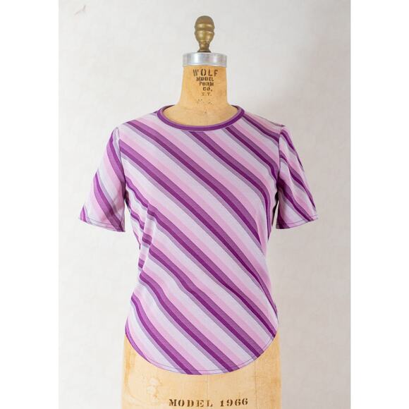 Vintage 80s retro 1980s women's purple diagonal stripe cropped shirt blouse, XS - Picture 3 of 10